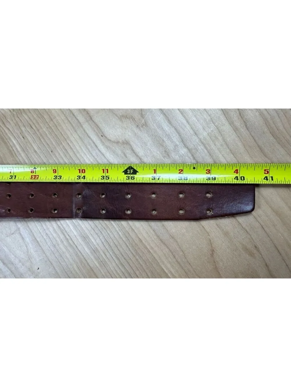 Vintage 80s Triple Prong Leather Belt heavy duty utility 1-7/8